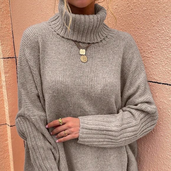 Apricot Casual Womens High Neck Batwing Sleeve Sweater - Picture 2 of 5